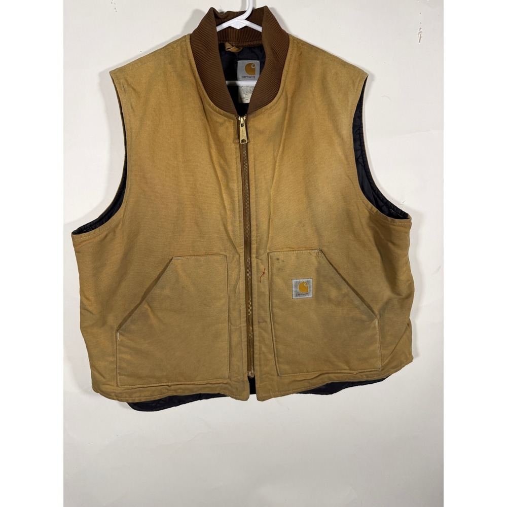 Carhartt V01 BRN Duck Vest Mens 2XL Brown Quilt Lined Workwear Canvas Cotton